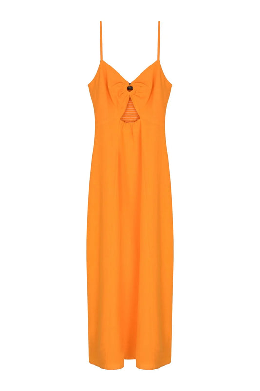 Bust Decollete Strap Long Dress Orange
