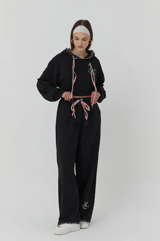 Embroidery Printed Vintage Detailed Tracksuit Anthracite