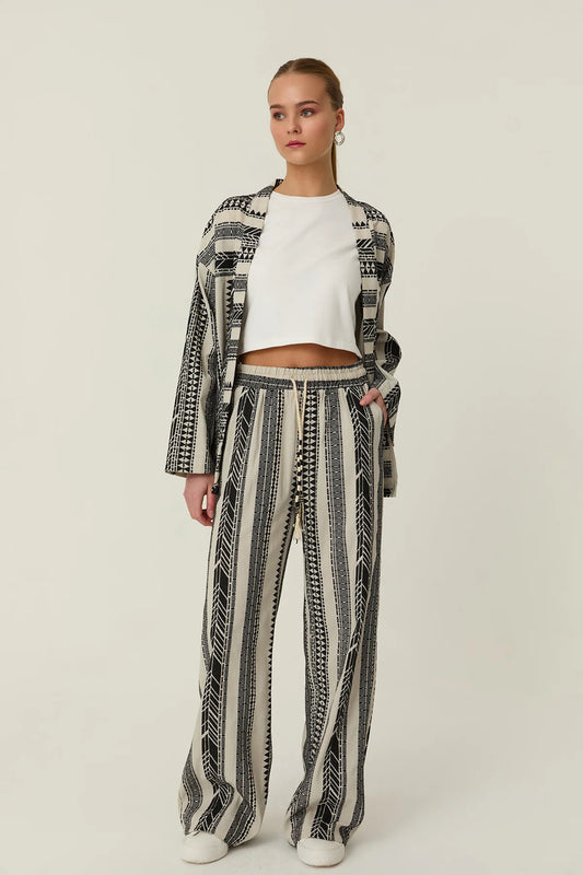 Ethnic Patterned Trousers Natural
