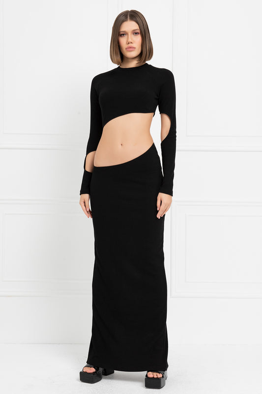 CUT OUT MID RIBBED MAXI DRESS