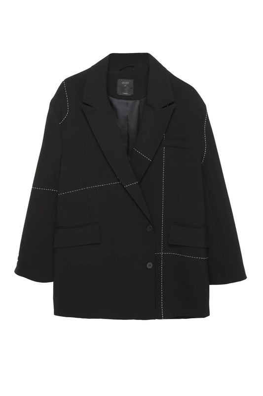 Oversize Blazer Jacket with Stitching Detail Beige